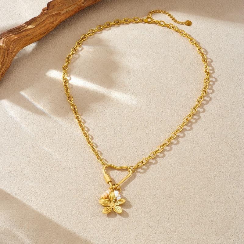 

Gold Flower Pendant Necklace Heart Shaped Clasp Link Chain Necklace for Women Fashion Jewelry золотий