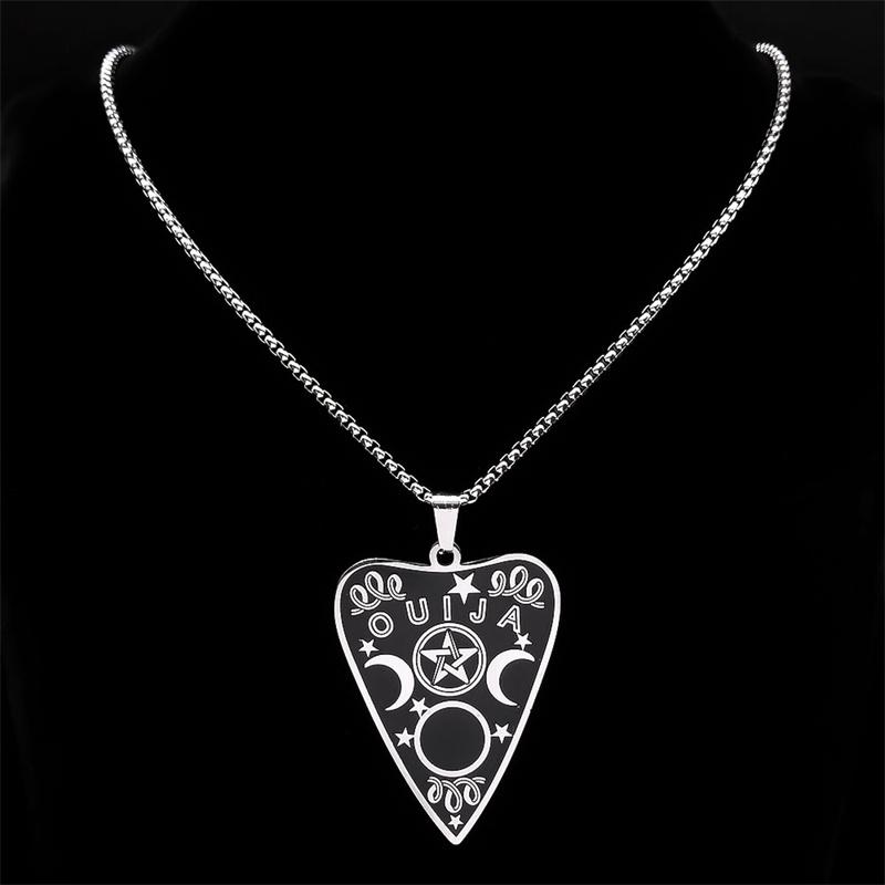 Witch Divination Ouija Board Necklace Stainless Steel Magic Planchette Triple Moon Goddess Necklaces Gothic Gift Jewelry colar