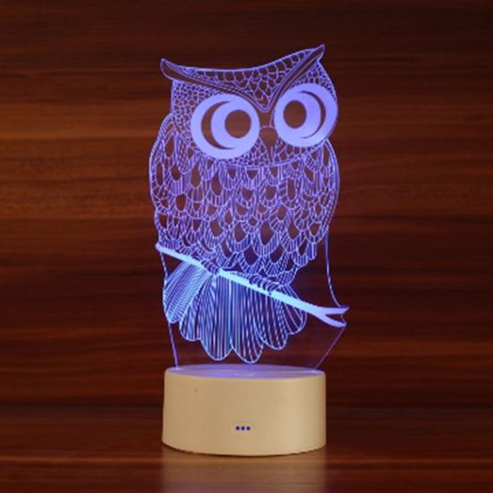 Noční LED světlo 3D na dotyk ve tvaru sovy, 7 barev, stolní lampa, domácí dekorace