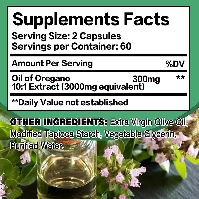 Buporai Capsule Estratto di Olio di Origano, 3000 mg per porzione, forniscono supporto immunitario, potenziano il sistema immunitario e promuovono la salute intestinale.