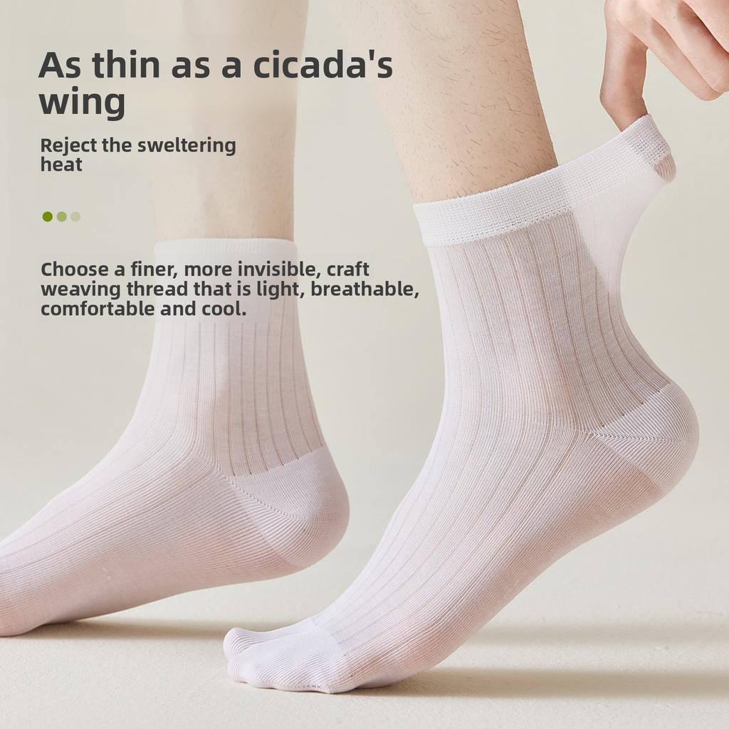 Seide-Seide Zweizehen Herren Mittelhoch Sport Anti-Geruch Schweißabsorbierend Netz Split-Toe Socken Zehensocken Reißfestigkeit