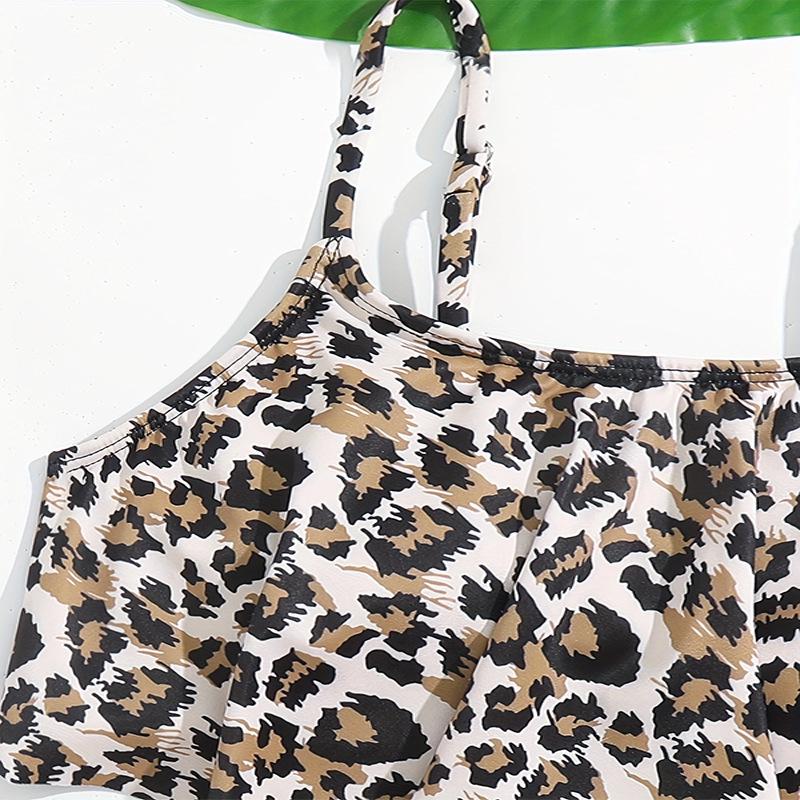 2024 Leopard Print Ruffle Children's High Waist Swimsuit Set