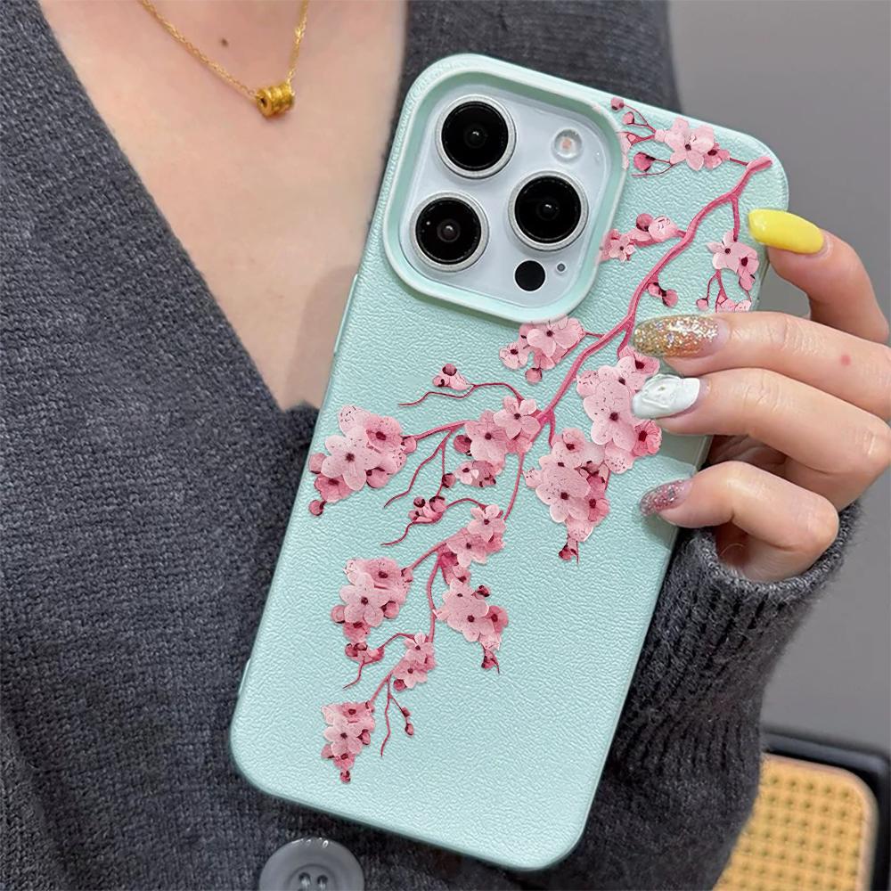Rosa Pfirsichblüten Silikon Handyhülle für iPhone 17 Pro Max Hülle iPhone 16 15 14 13 12 11 17E Pro Max Gummi Schutzhülle