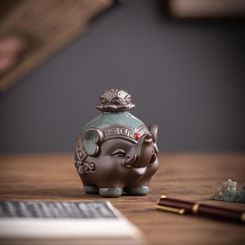 Ceramic Elephant Figurines - Wealth-Bringing Home Decor for Living Room, Wine Cabinet, or Foyer.