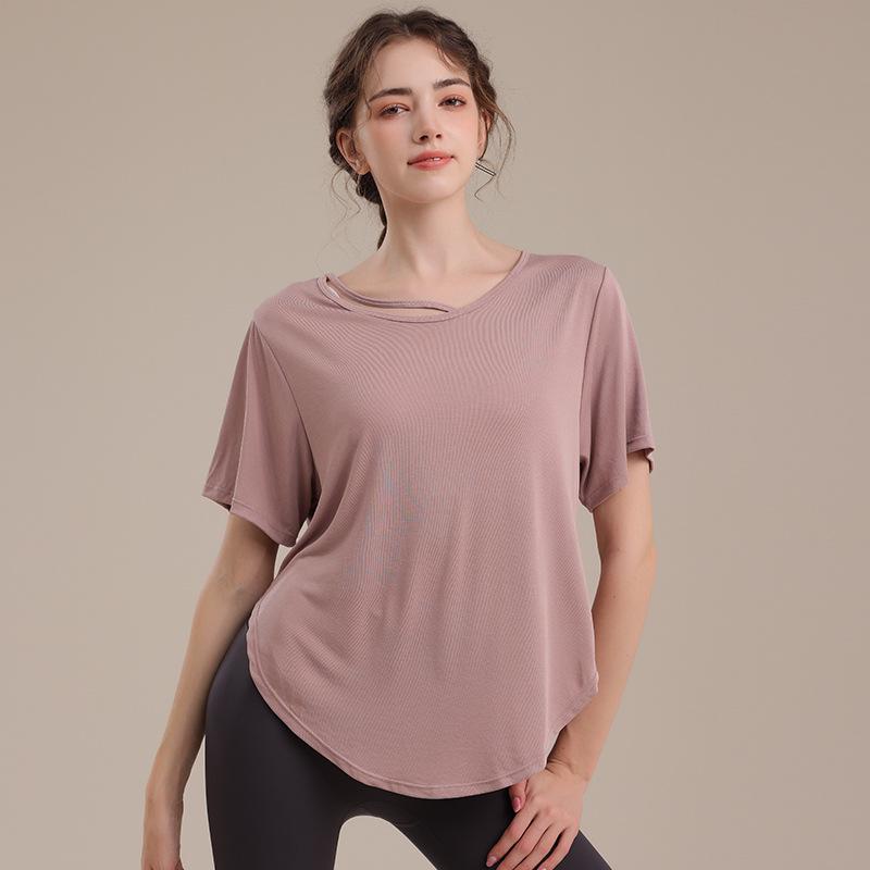 Women's Summer Loose Fit Sport Cover-up Yoga T-Shirt - Breathable, Sweat-wicking, Short Sleeve Fitness Top