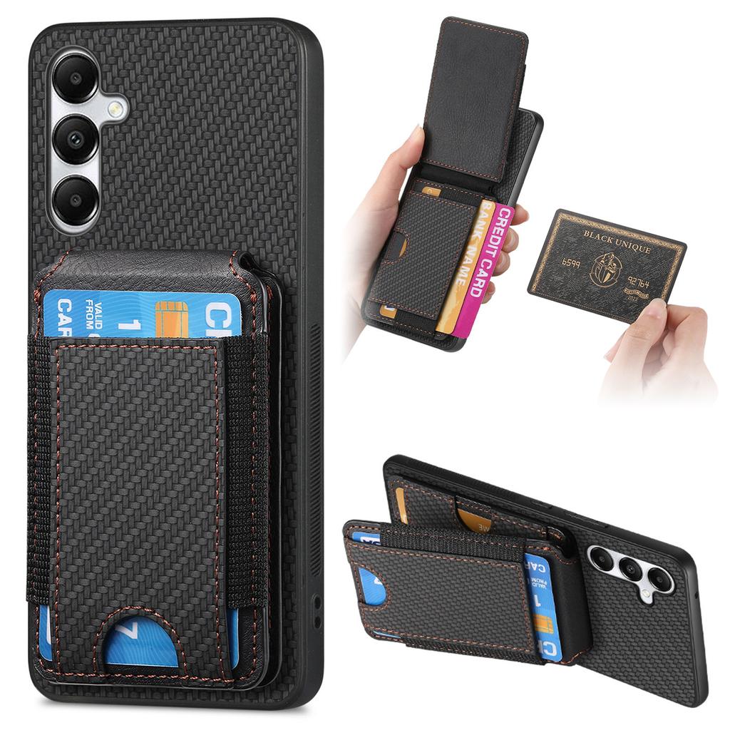 Vertical Cards Solt Wallet Case For Samsung S24 Ultra S23 Plus S22 S21 A15 A25 A35 A55 Carbon Fibre Magnetic Foldable Kickstand