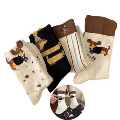 New 1Pairs Lovesome Sausage Dog Cotton Socks with Cartoon Print; Autumn Winter Cosy Couple Socks; Dachshund Animal Design Socks