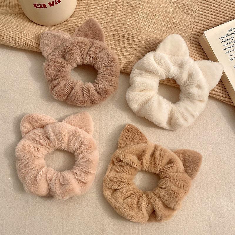 Cute Cat Ear Plush Hair Ties Women's Girl Elastic Hair Bands Korean Style Big Intestine Ring Head Flowers Hair Bands