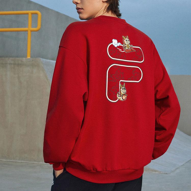 FILA Fusion Dragon Year CNY Series Dragon Pattern Round Neck Pullover Loose Sweatshirt Unisex sweatshirt Misty-Red T11U413212F-RD