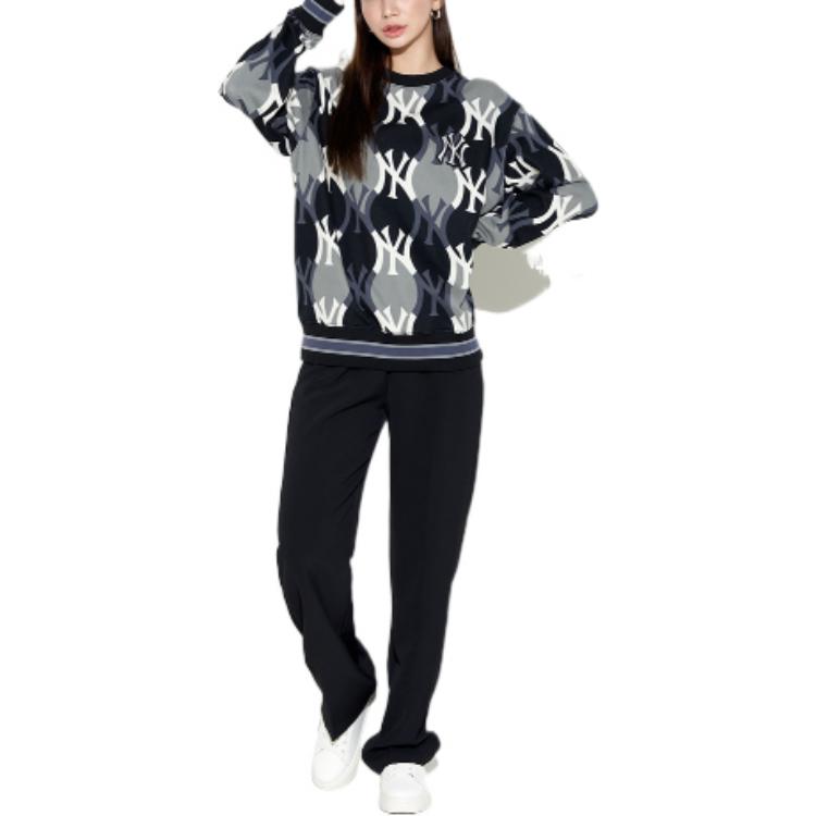 MLB FW22 Pattern Embroidered Crew Neck Pullover Long Sleeve Sweatshirt Unisex sweatshirt Black 3AMTY0124-50BKS
