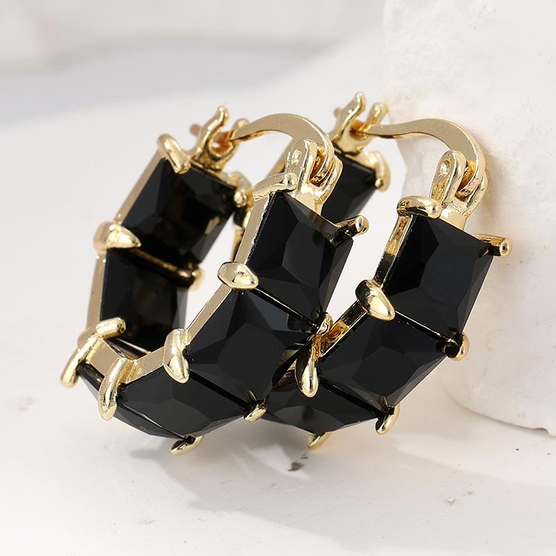 Classic Black Synthetic Zirconia Checkered Hoop Earrings for Women's Exquisite Party Holiday Jewelry Accessories Crafts