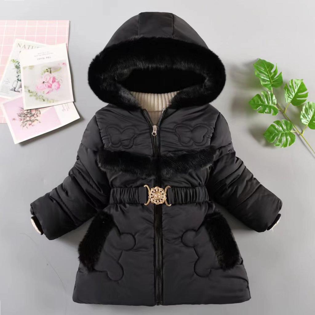 Gefütterte Mädchen-Winterjacke aus dicker Baumwolle mit Fleece
