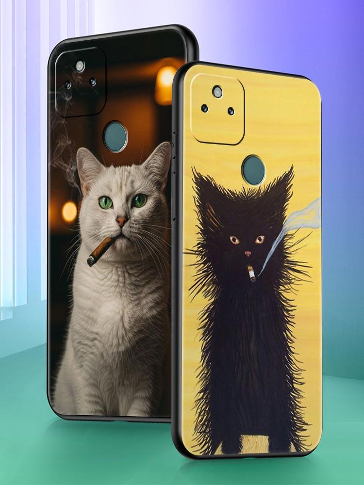 Fashion Kitten Smoking Pattern Phone Case Cover for Google Pixel 10 9 8 7 6 9A 8A 7A 6A Pro Shockproof Soft TPU 10 Pro XL Shell