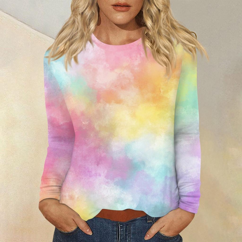 Dámský denní ležérní top s dlouhým rukávem a potiskem s kulatým výstřihem