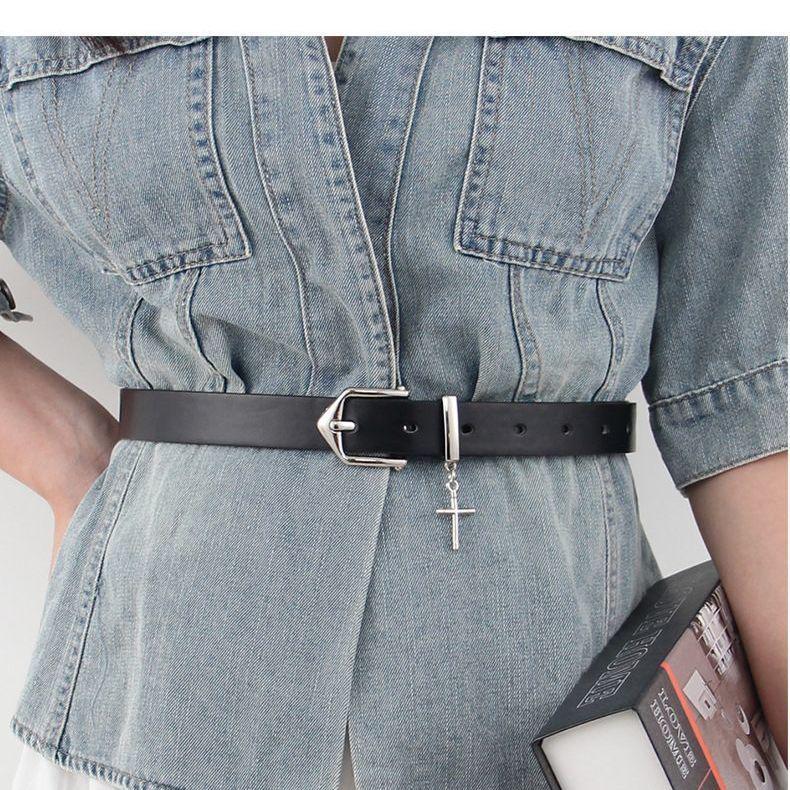 

Men s Black Leather Cross Decoration Belt - Trendy High Street Jeans Accessory 120 cm чорний
