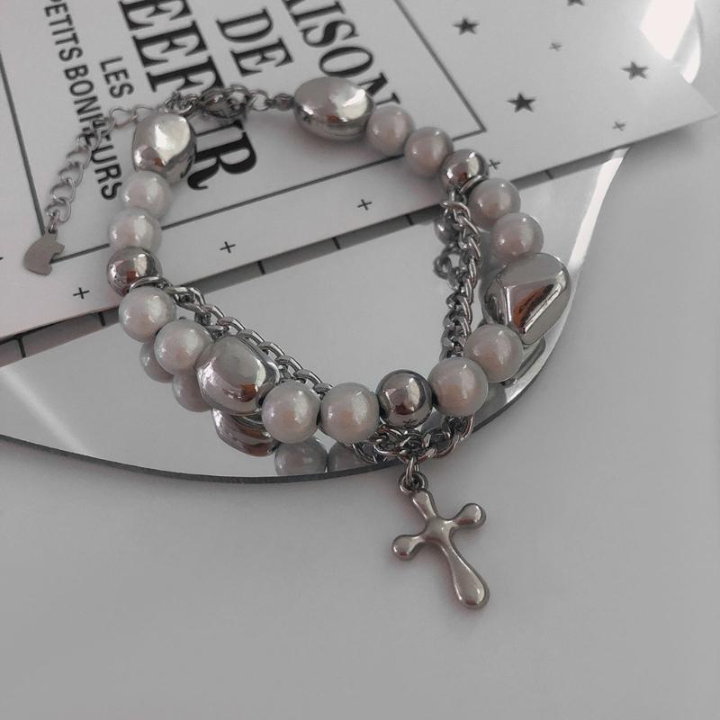 Sweet and Cool Cross Stitching Reflective Pearl Bracelet Crystal Gothic Punk Jewellery Wrist Bracelet Party Prom Gift