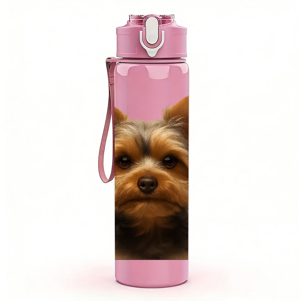 1PC Yorkshire Terrier Headshot 750ml Color Plastic Sports Water Bottle Leakproof Flip Straw Lid Suitable for Sports Office Home Use