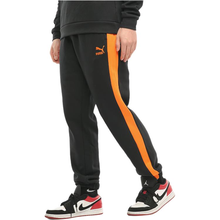 Puma Kultowe T7 Luźne Kontrastowe Spodnie Joggers Męskie Spodnie Czarno-Pomarańczowe 530373-51
