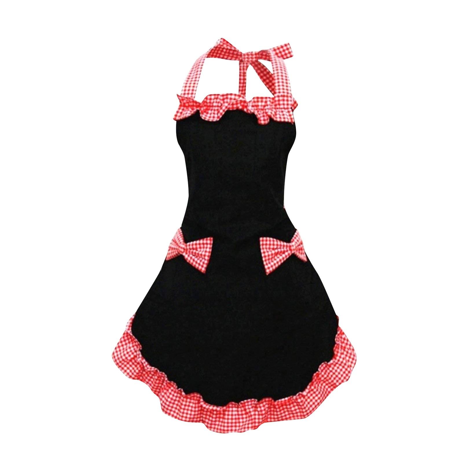 

Fashion Cute Adjustable Checkered Bow Loose Apron Household Hand Wiped Apron Breathable Cooking Baking Waist Cinching Workwear One Size