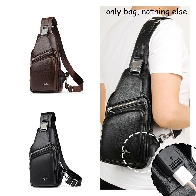 Barnoroo New Men's Casual Chest Bag Fashionable Crossbody Bag With Usb Port Trendy Men's Bag