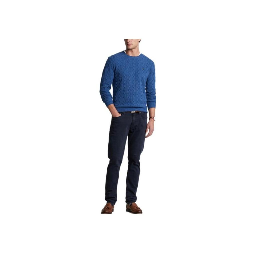 Polo Ralph Lauren FW22 Cable Knit Pullover Crew Neck Long Sleeve Sweater Men Sweater Blue MNPOSWE16821261-400