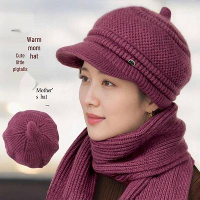 Dames Wolmuts & Sjaal Set met Velvet Accenten voor Middelbare & Oudere Leeftijd - Winterwarmte