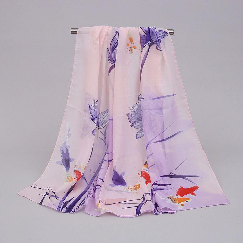 1pc Chiffon Scarf 150*50cm Print Floral Multi-style Women Sunscreen Long Shawl