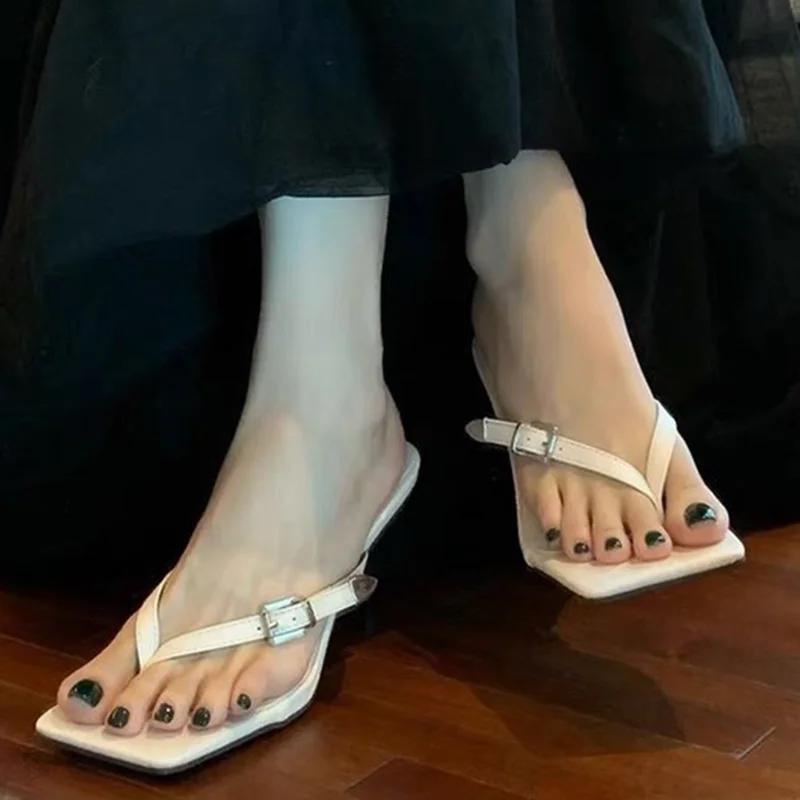 Fashion Square Toe Women Slippers Summer Stilettos High Heels Shoes Sexy Sandals Elegant Woman 2025 Pumps New Dress Fashion Ladias Shoes