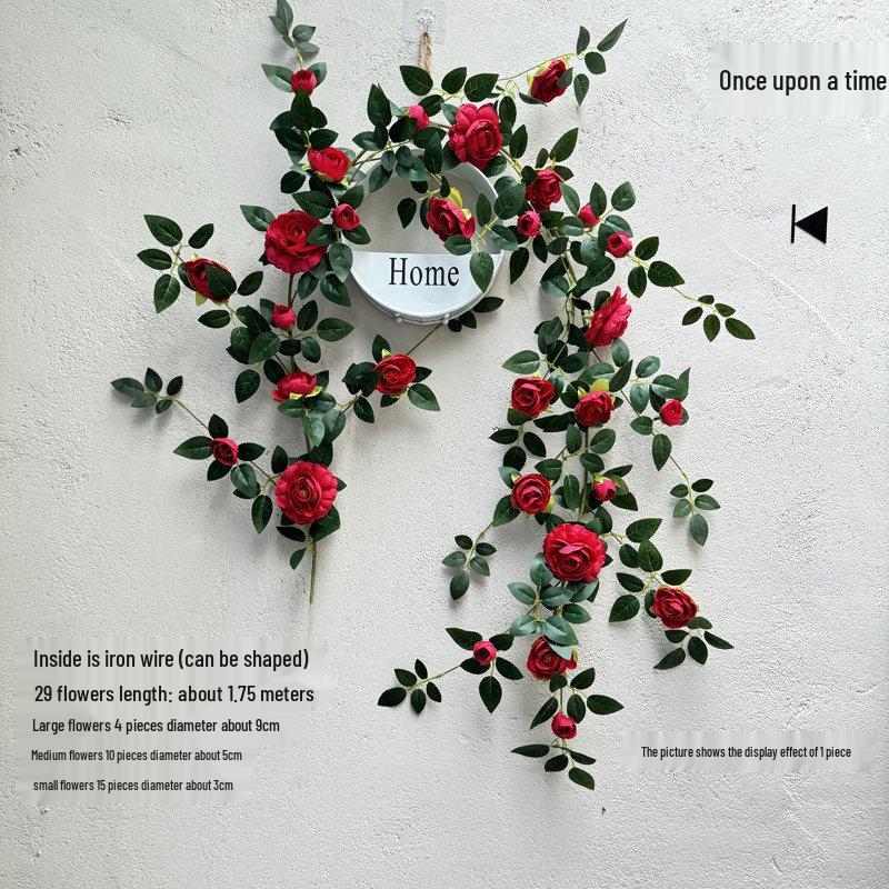 Rose Vine Artificial Flower Decor for Air Conditioner Pipes or Balcony Railings