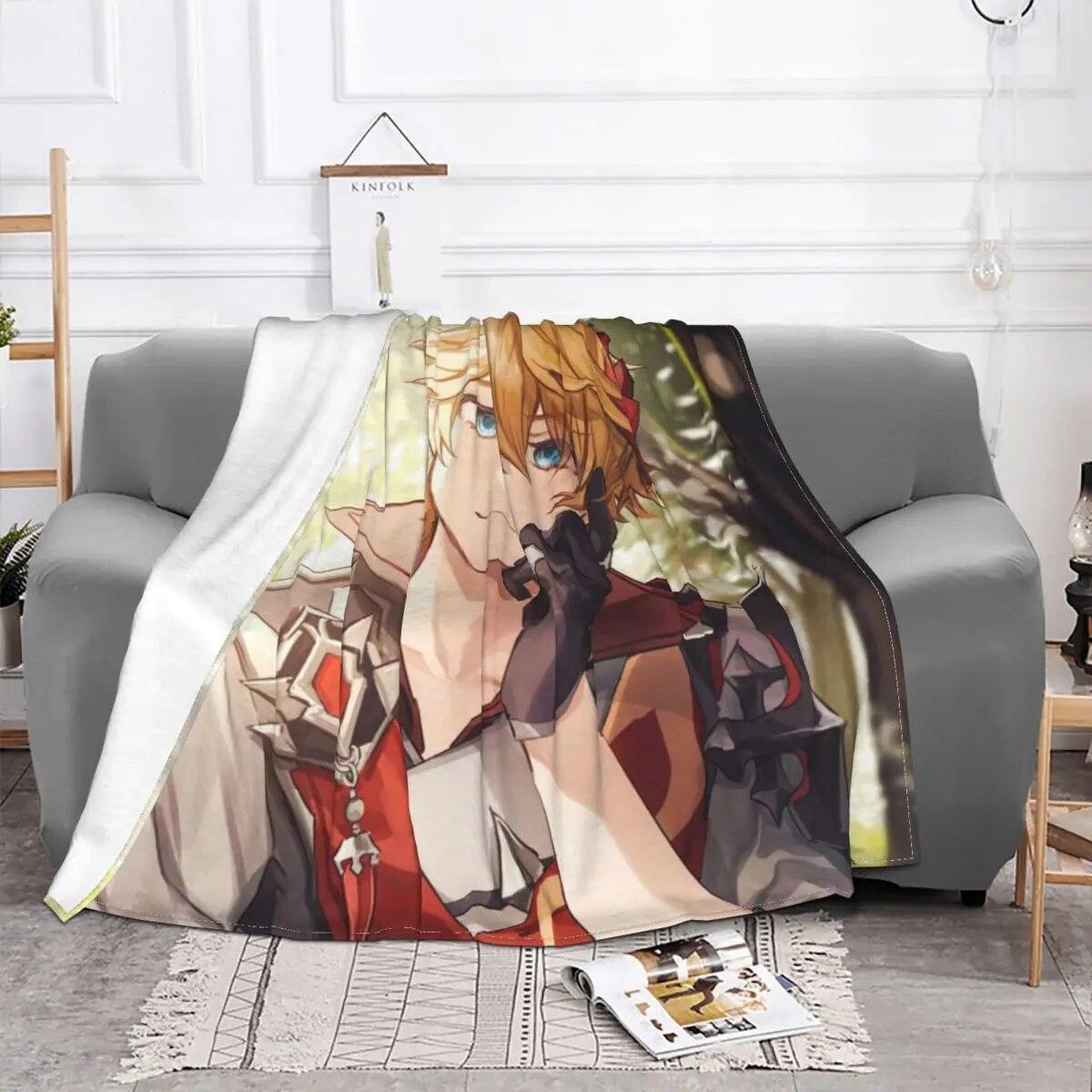 

Одеяла Genshin Impact Tartaglia, флисовые всесезонные игровые мультипликационные многофункциональные теплые пледы для постельных принадлежностей, офисные покрывала 75x100cm 30x40in