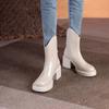 Fashion 2025 Winter New Women Boots Women Shoes Round Toe Square Heel Real Wool Thick Heel Short Boots Solid Color Womens Platform Heels