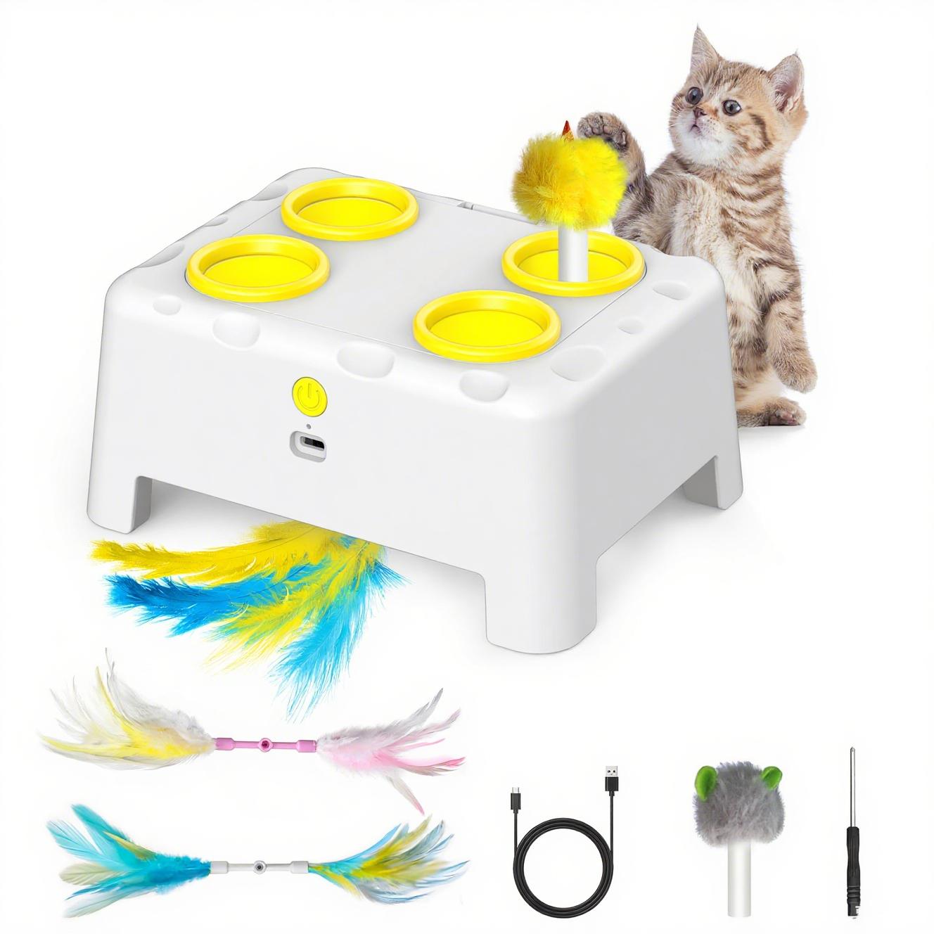 

Whack A Mole Automatic Pop-Up Rechargeable Cat Toy - Interactive Play for Kittens & Cats белый