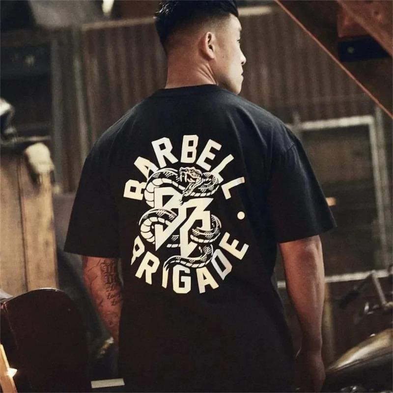 

Barbell Brigade Мужские футболки со змеей Спортивная повседневная хлопковая футболка оверсайз Модная мужская одежда для зала для бега и тренировок Топы S