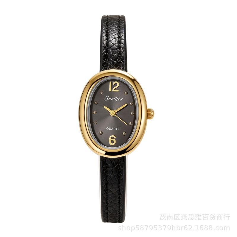 Sunlifex Fashion Oval Quartz Watch Women Leather Strap Ankora Red Luxury Minimalist Style