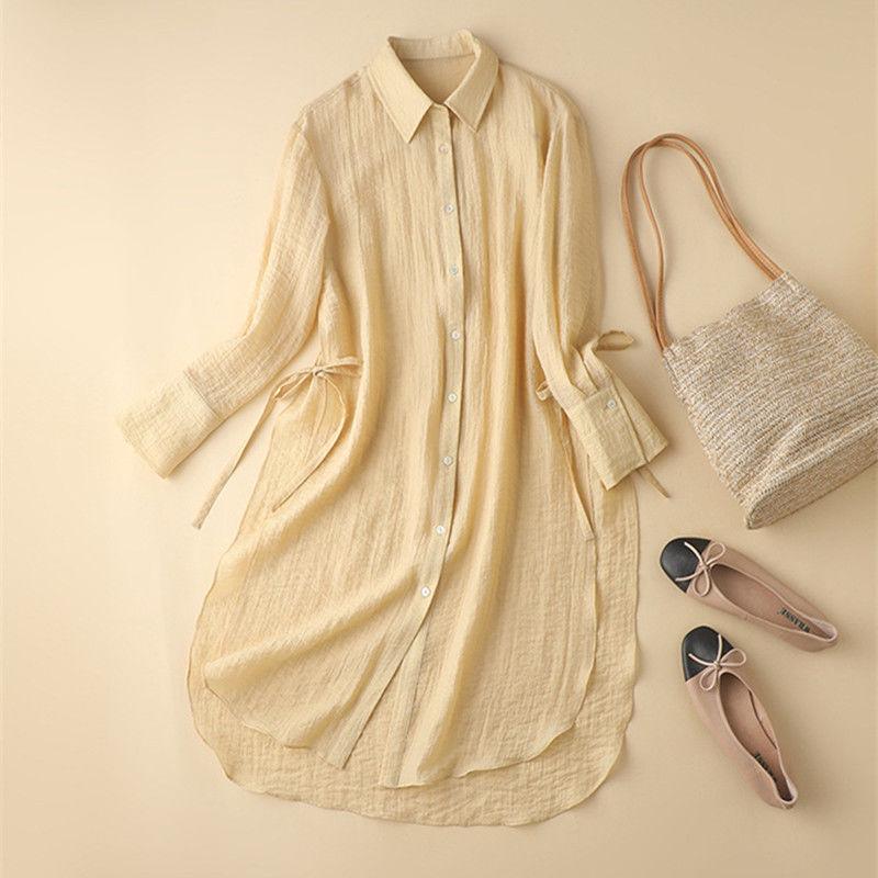 

Женская рубашка с длинными рукавами и солнцезащитным кремом, свободная повседневная рубашка-кардиган средней длины, тонкая 2XL бежевый