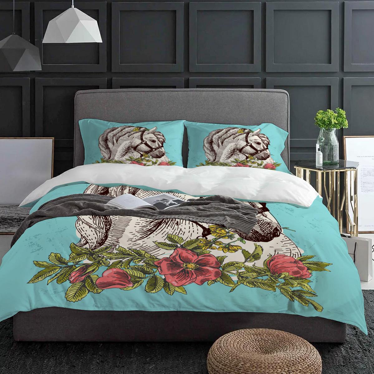 

Мультяшный Животный Бохо Белая Лошадь Комплект Постельного Белья 3 шт Пододеяльник Наволочка Детский Взрослый Покрывало на Одеяло Комплект на Двуспальную Кровать Домашний Текстиль 135x200cm