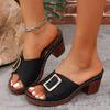 Plus Size Women Slippers 2025 Summer New FashionMetal Buckle Soft Leather Platform Shoes Ladies Chunky Heels Designer Sandals