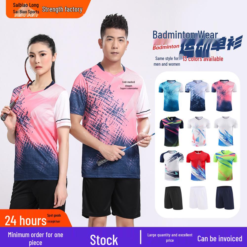 Pánské a dámské potištěné rychleschnoucí badmintonové sportovní oblečení a tréninkové tričko s krátkým rukávem na stolní tenis