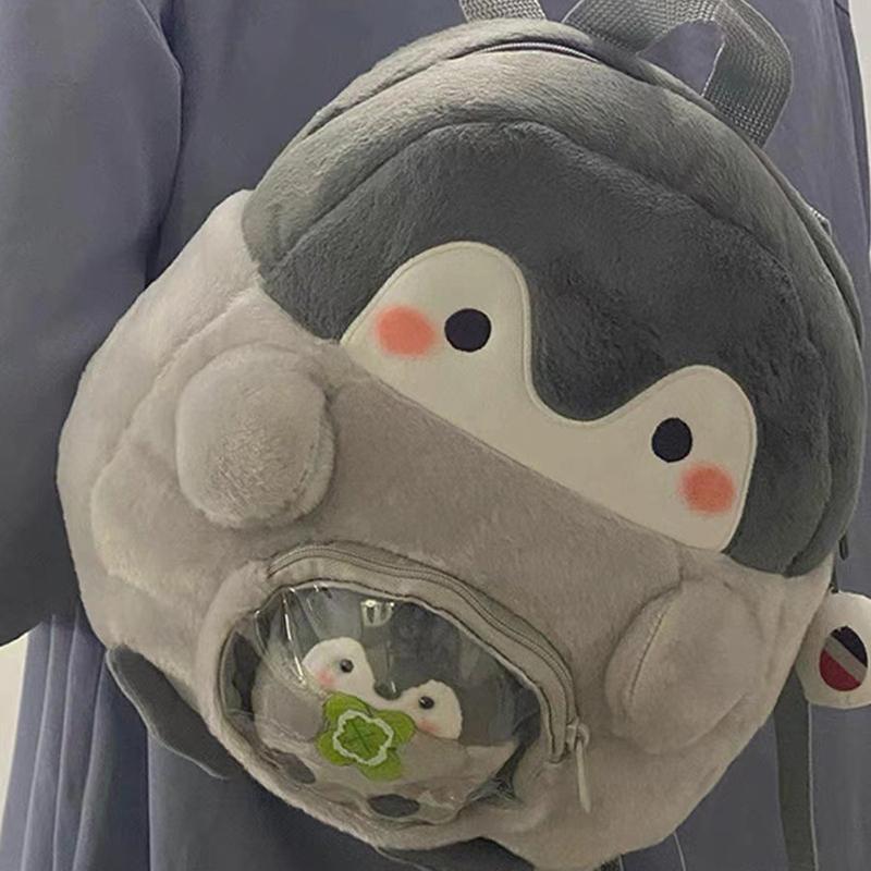 Geantă din catifea pentru femei Rucsac cu desene animate cu pinguini Geantă pentru păpuși de pluș Mini geantă de cărți drăguță Geantă ocazională versatilă Cadou Mini pinguini