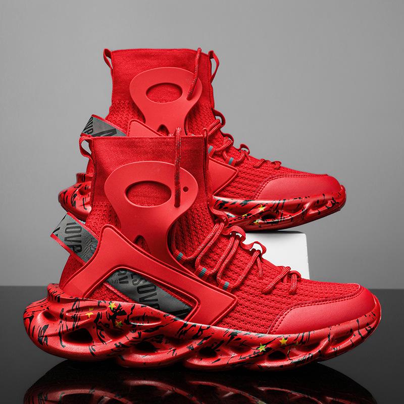 Popular Plus Size Men's Fly-Knit High-Top Sock Sneakers - Trendy Blade Cushioning Running Shoes