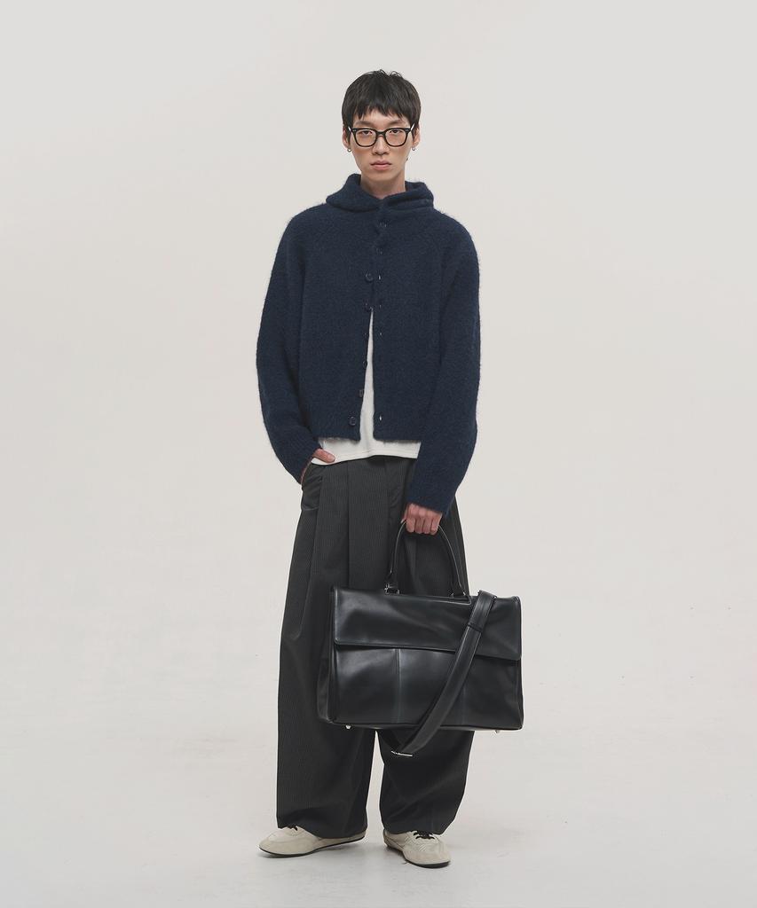 Noise Pull-Up Button Hooded Cardigan - Navy