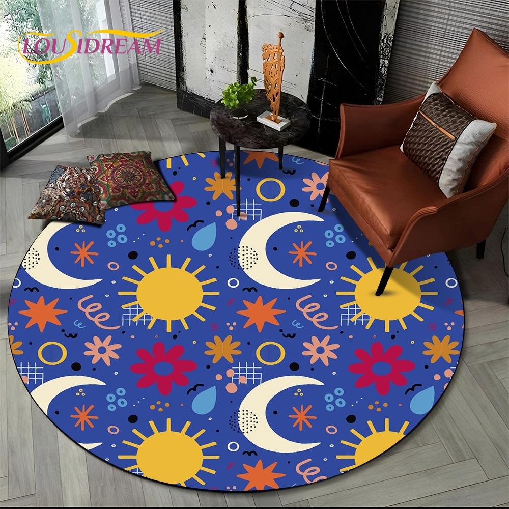 3D Mysteriou Sun Moon Tarot Mandala Magic Round Area Carpet Rug for Living Room Bedroom Kid Playroom Decor,Pet Area Rug Non-slip