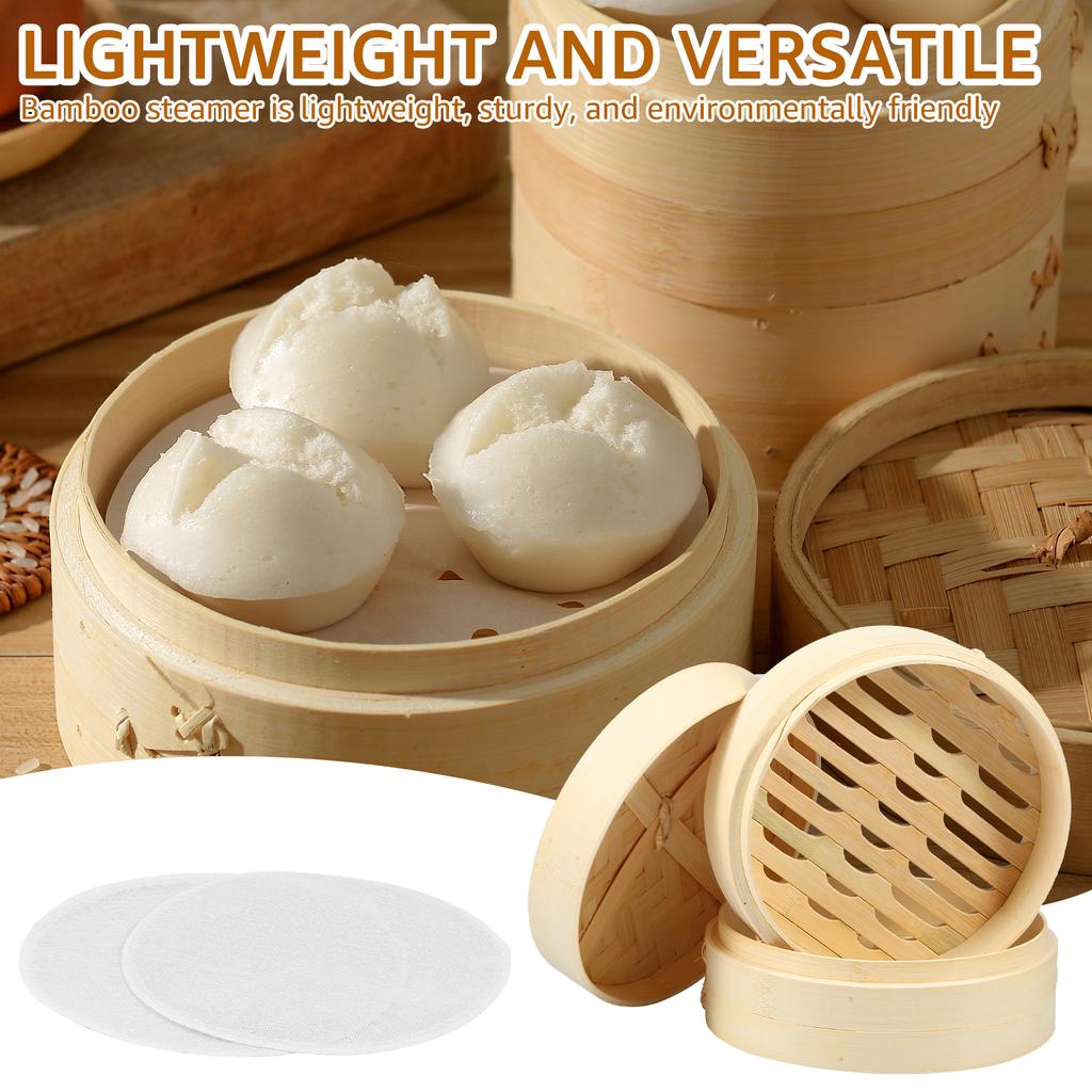 Handmade Bamboo Steamer, 2 Tiers & Lid, Premium Bamboo Steam Basket for Vegetables Dumplings Buns Bamboo Healthy Steamer Cooking
