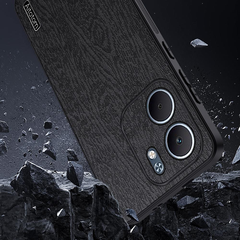 For Oppo A5x 4G/5G Case Wood Texture PU Leather Coated PC TPU Phone Cover