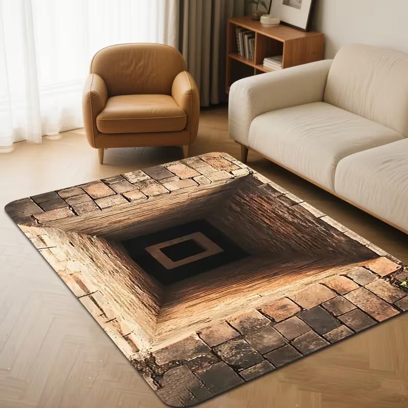 

3D Illusion Tunnel Carpet Optical Wood Grain Appearance Unique Home Illusion Psychedelic Visual Carpet Black Decorative Carpet 40X60cm