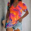 Women's Luxury T-shirt 3d Butterfly Print Short-sleeved V-neck Top Summer Fashion Casual Gradient Oversized Pullover