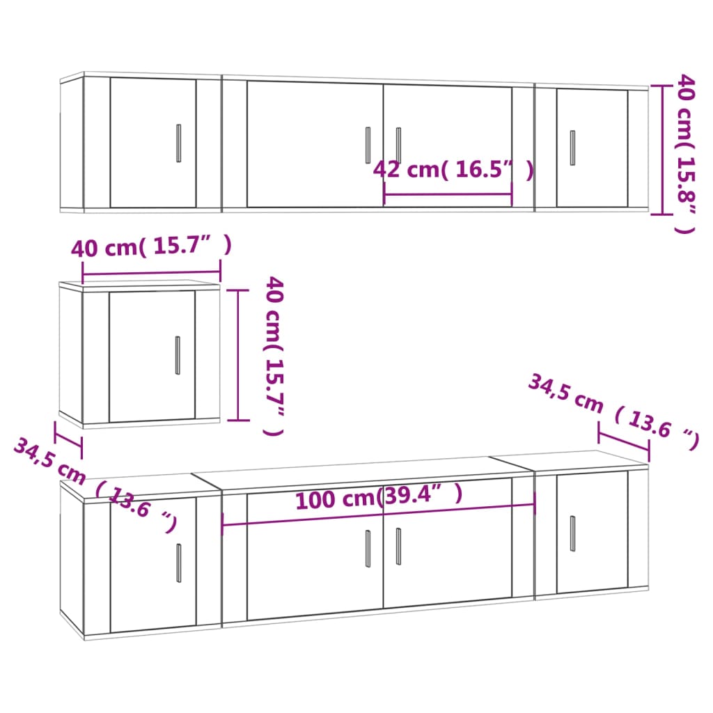 7 Piece TV Cabinet Set White Particleboard