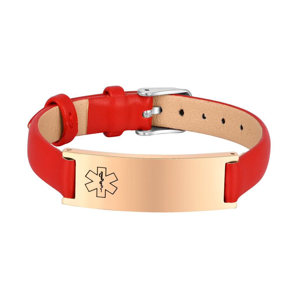 Braccialetto ID di Allerta Medica di Emergenza per Donne, Braccialetti in Vera Pelle con Incisione Gratuita, Gioielli Sportivi Personalizzabili per Diabetici