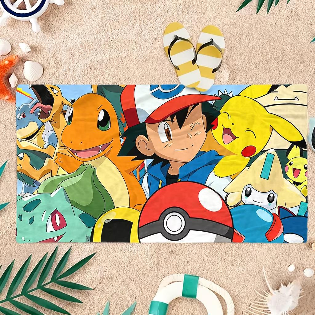 1pc Pokemon Beach Towel, Quick-Drying, Super Absorbent, Multi-scene Use for Yoga, Pool, Gym, Home, Travel, Nice Gift