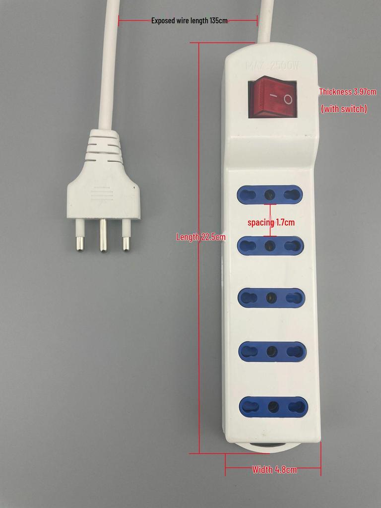 16A Double USB Italian-Style Power Strip, 1.5m Extension Cord